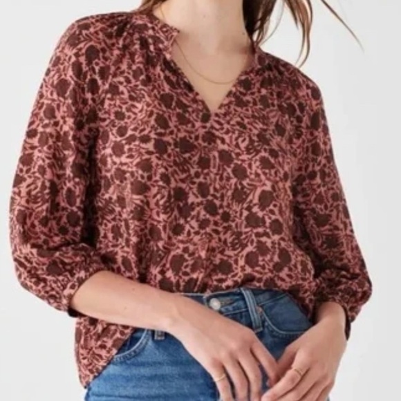 Faherty Tops - FAHERTY MAUVE BURGUNDY MONSERRAT FLORAL PORTAI BOHO BLOUSE WOMENS LARGE